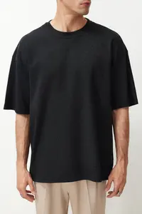 MAN Basic Anthracite Oversized/Wide Cut textured Waffle Short Sleeve T-Shirt - Image 5