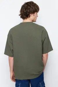 MAN Khaki Oversized Short Sleeve textured T-Shirt - Image 2