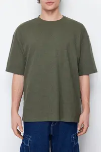 MAN Khaki Oversized Short Sleeve textured T-Shirt - Image 5