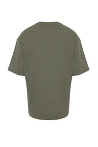 MAN Khaki Oversized Short Sleeve textured T-Shirt - Image 7