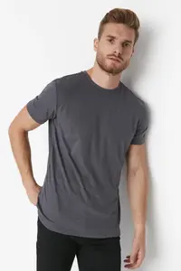 MAN Anthracite Regular/Normal Kesim Basic Short Sleeve T-Shirt - Image 3