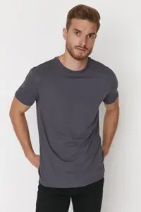 MAN Anthracite Regular/Normal Kesim Basic Short Sleeve T-Shirt - Image 4