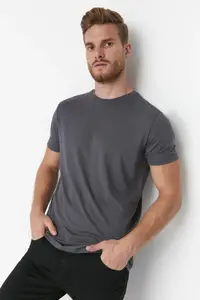 MAN Anthracite Regular/Normal Kesim Basic Short Sleeve T-Shirt - Image 5