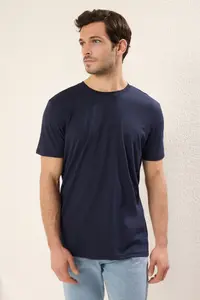 MAN Navy Blue Basic Regular/Normal Kesim Crew Neck Short Sleeve T-Shirt