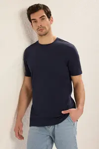 MAN Navy Blue Basic Regular/Normal Kesim Crew Neck Short Sleeve T-Shirt - Image 3