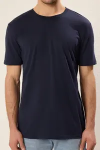 MAN Navy Blue Basic Regular/Normal Kesim Crew Neck Short Sleeve T-Shirt - Image 4