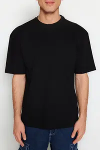 MAN Black Basic 100% Cotton relaxed/Rahat Kesim T-Shirt - Image 4