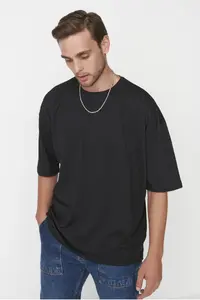 MAN Black Basic Crew Neck Oversized/Wide Cut Short Sleeve T-Shirt - Image 5