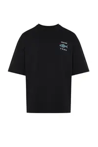 MAN Black Oversized/Wide Cut 100% Cotton Velvet Texture Printed T-Shirt - Image 9