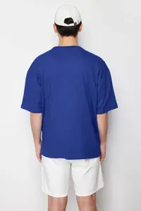 MAN Light Blue Oversized/Wide Cut 100% Cotton Short Sleeve Basic T-Shirt - Image 2