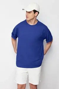 MAN Light Blue Oversized/Wide Cut 100% Cotton Short Sleeve Basic T-Shirt - Image 3