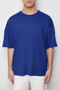 MAN Light Blue Oversized/Wide Cut 100% Cotton Short Sleeve Basic T-Shirt - Image 4
