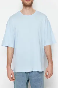 MAN Light Blue Oversized/Wide Cut 100% Cotton Short Sleeve Basic T-Shirt - Image 8