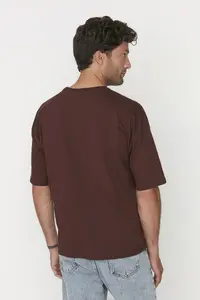 MAN Brown Oversized/Wide Cut 100% Cotton Short Sleeve Basic T-Shirt - Image 2