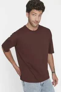 MAN Brown Oversized/Wide Cut 100% Cotton Short Sleeve Basic T-Shirt - Image 4