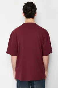 MAN Burgundy Oversized/Wide Cut Basic 100% Cotton T-Shirt - Image 2