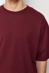 MAN Burgundy Oversized/Wide Cut Basic 100% Cotton T-Shirt - Image 6