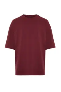 MAN Burgundy Oversized/Wide Cut Basic 100% Cotton T-Shirt - Image 7