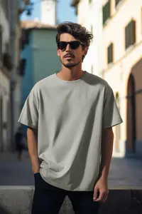 MAN Gray Basic 100% Cotton Crew Neck Oversized/Wide Cut Short Sleeve T-Shirt