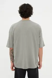 MAN Gray Basic 100% Cotton Crew Neck Oversized/Wide Cut Short Sleeve T-Shirt - Image 3