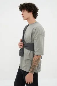 MAN Gray Basic 100% Cotton Crew Neck Oversized/Wide Cut Short Sleeve T-Shirt - Image 4