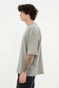MAN Gray Basic 100% Cotton Crew Neck Oversized/Wide Cut Short Sleeve T-Shirt - Image 5