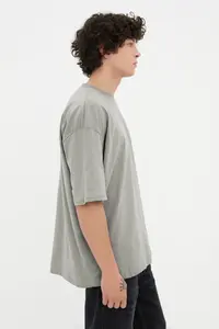 MAN Gray Basic 100% Cotton Crew Neck Oversized/Wide Cut Short Sleeve T-Shirt - Image 8