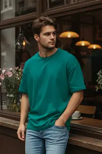 MAN Emerald Green Oversized/Wide Cut Basic 100% Cotton Tok Material T-Shirt - Image 2