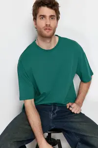 MAN Emerald Green Oversized/Wide Cut Basic 100% Cotton Tok Material T-Shirt - Image 6