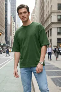 MAN Khaki Oversized/Wide Cut Basic 100% Cotton T-Shirt