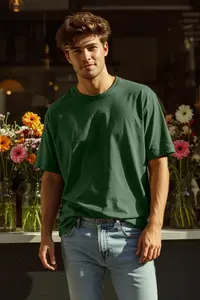 MAN Khaki Oversized/Wide Cut Basic 100% Cotton T-Shirt - Image 2