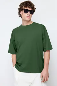 MAN Khaki Oversized/Wide Cut Basic 100% Cotton T-Shirt - Image 3