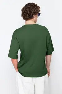 MAN Khaki Oversized/Wide Cut Basic 100% Cotton T-Shirt - Image 5
