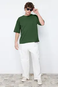 MAN Khaki Oversized/Wide Cut Basic 100% Cotton T-Shirt - Image 6