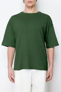 MAN Khaki Oversized/Wide Cut Basic 100% Cotton T-Shirt - Image 7