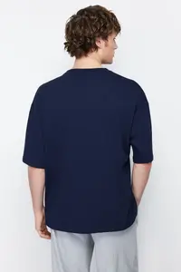 MAN Navy Blue Basic 100% Cotton Crew Neck Oversized T-Shirt - Image 2