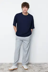MAN Navy Blue Basic 100% Cotton Crew Neck Oversized T-Shirt - Image 3