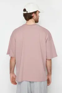 MAN Dusty Rose Oversized 100% Cotton Short Sleeve Basic T-Shirt - Image 2