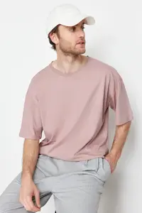 MAN Dusty Rose Oversized 100% Cotton Short Sleeve Basic T-Shirt - Image 6