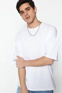 MAN White Oversized/Wide Cut 100% Cotton Short Sleeve Basic T-Shirt