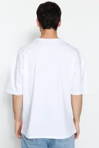 MAN White Oversized/Wide Cut 100% Cotton Short Sleeve Basic T-Shirt - Image 2
