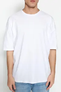 MAN White Oversized/Wide Cut 100% Cotton Short Sleeve Basic T-Shirt - Image 3