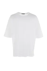 MAN White Oversized/Wide Cut 100% Cotton Short Sleeve Basic T-Shirt - Image 6