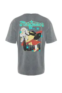 MAN Anthracite Oversized/Wide Cut Faded Effect Mystic Printed 100% Cotton T-Shirt - Image 6
