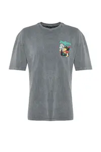 MAN Anthracite Oversized/Wide Cut Faded Effect Mystic Printed 100% Cotton T-Shirt - Image 8