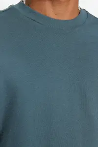 MAN Premium Petrol Blue Blue Blue Oversized/Wide Cut Label Embroidered textured Thick T-Shirt - Image 3