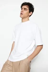 MAN Premium White Oversized 100% Cotton Etiketli textured Basic Thick Tok T-Shirt