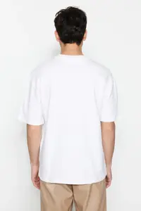 MAN Premium White Oversized 100% Cotton Etiketli textured Basic Thick Tok T-Shirt - Image 2