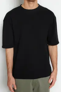 MAN Black Oversized/Wide Cut Short Sleeve with pocket Label Detailed T-Shirt - Image 5