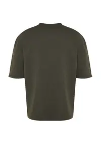 MAN Khaki Oversized/Wide Cut Crew Neck Short Sleeve with pocket Label Detailed T-Shirt - Image 10